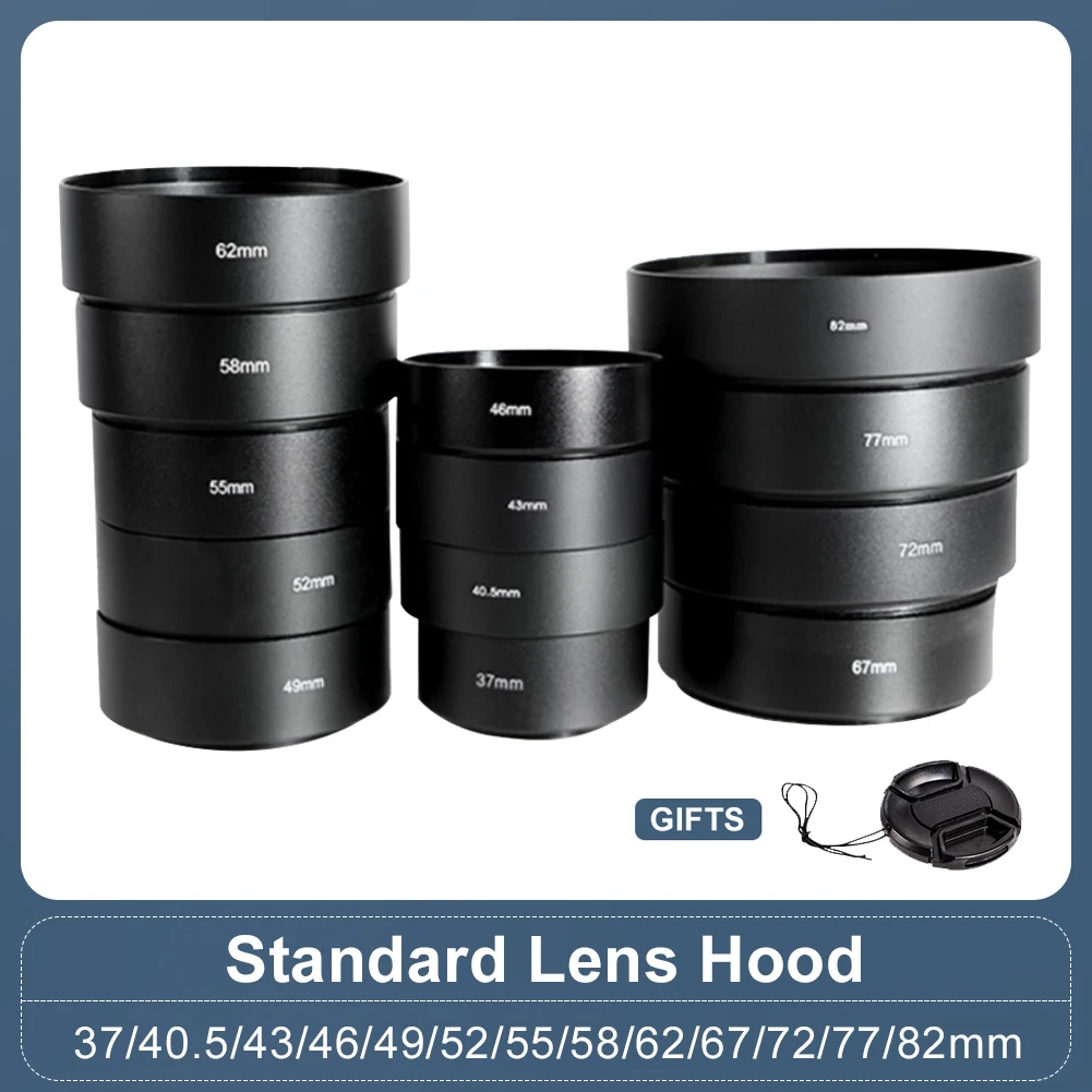 Camera Lens Hood 37mm 39mm 40.5mm 43mm 46mm 49mm 52mm 55mm 58mm 62mm 67mm 72mm 77 82 Standard Hood Short Length Metal Screw-in