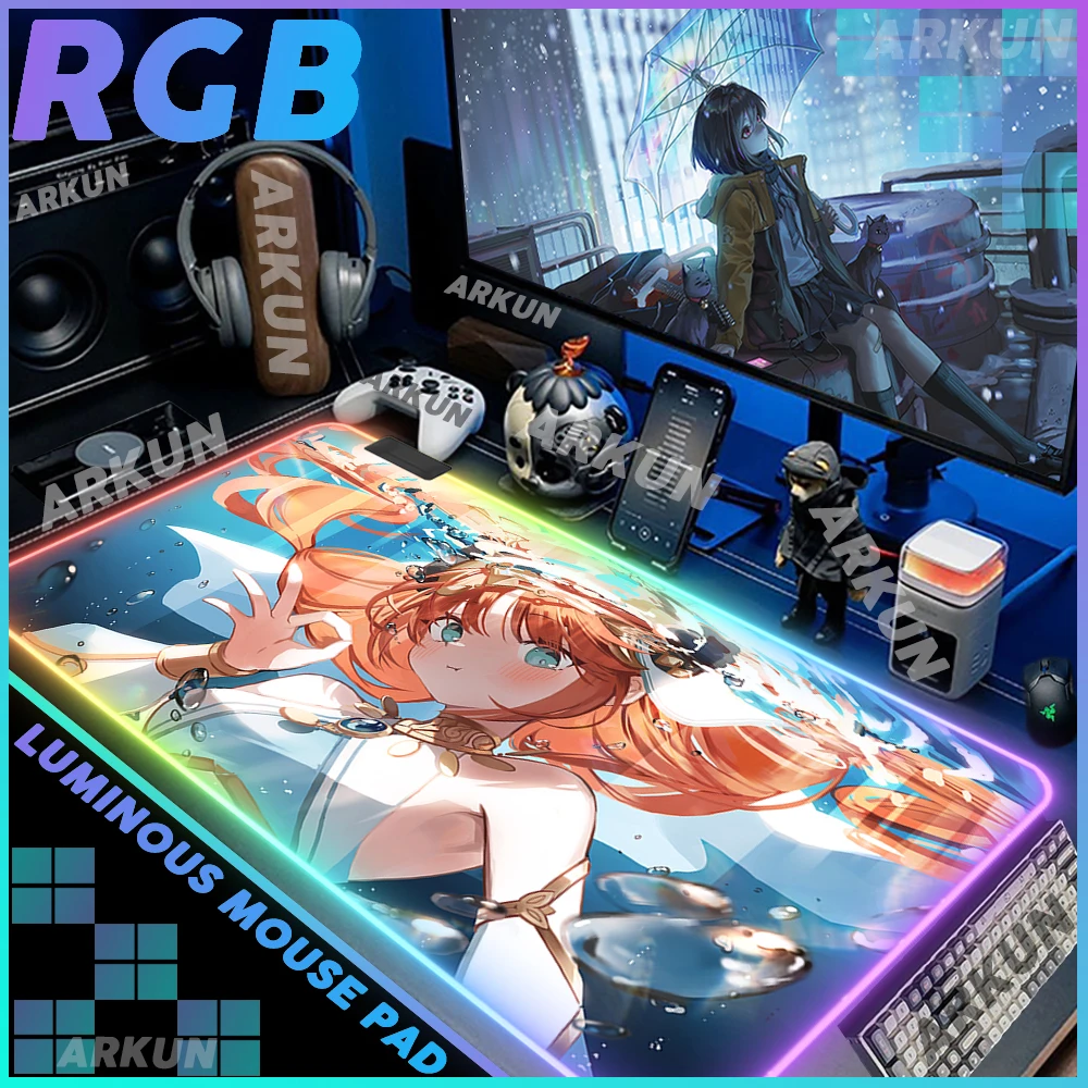 RGB Large Kawaii Hot Girl NiLou Fashion Cool Genshin Impact Gaming Mouse Pad Big LED XXL 100x500 Computer Backlight Keyboard Mat