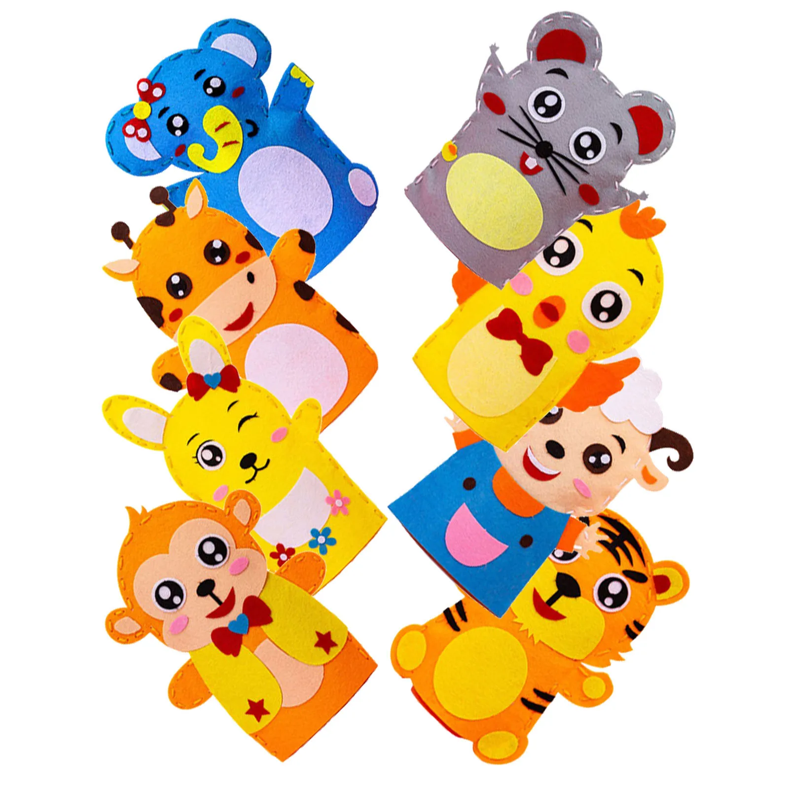 Bolsa de Material para marionetas de mano educativas para niños, juego creativo de dibujos animados no tejidos, Kit de manualidades de costura para desarrollo temprano, 8 Uds.