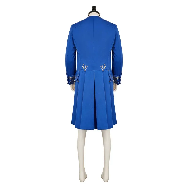 Męski kostium cosplay Królewna i Bestia, styl dworski, niebieski płaszcz, przebranie na Halloween, karnawał, Topx,5;d'2.y;8'