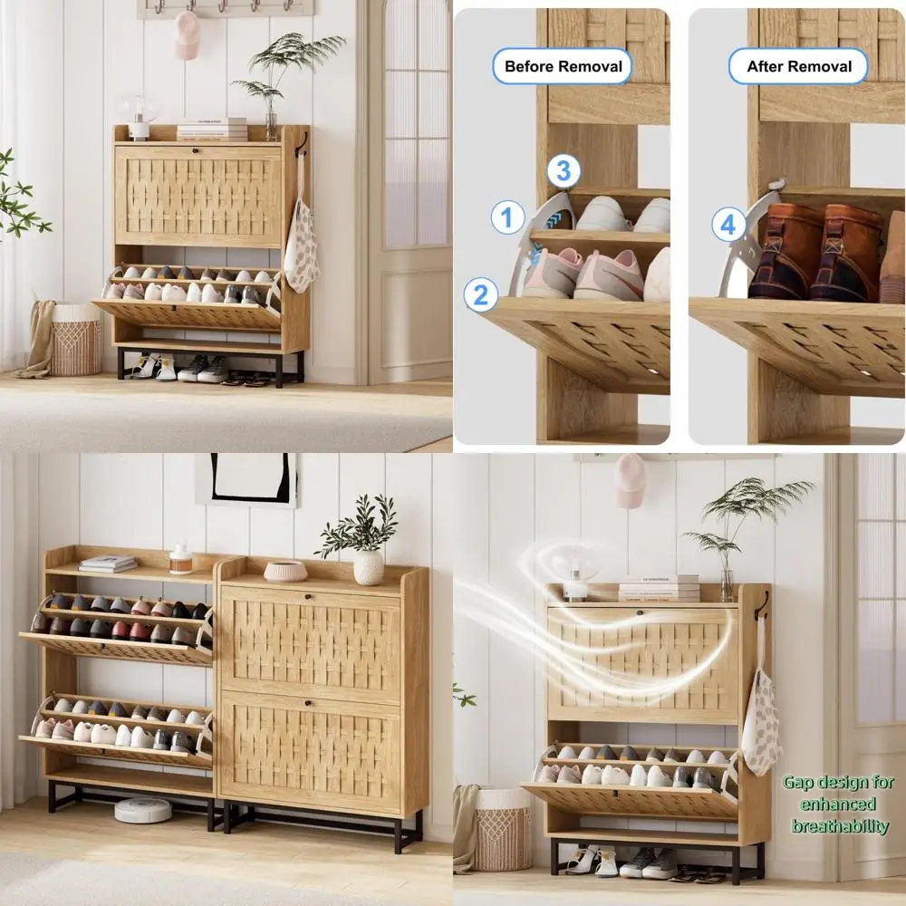 

Breatheable MDF Shoe Storage Cabinet with Flip Drawers for Narrow Spaces - Freestanding Organizer