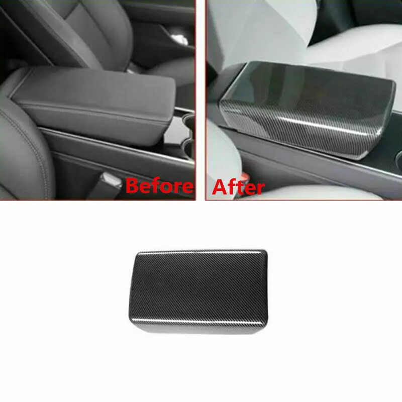 

Carbon Fiber Interior Armrest Box Decor Cover Trim For Tesla Model 3/Y 2020-2021