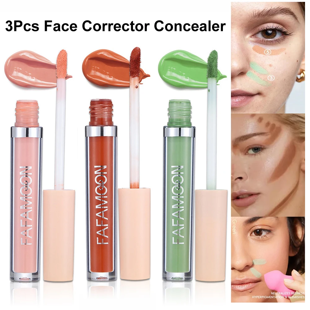 3Pcs Liquid Concealer Full Coverage Foundation Cream Cover Spot Acne Dark Circles Tinted Shades Concealer Skin Tone Face Makeup