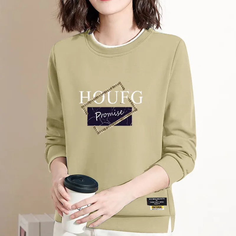 New Autumn Fashion Loose Trendy Round Neck Versatile Age Reducing Fleece Covering Long Sleeve Casual Style Letter Women\'s Sweate