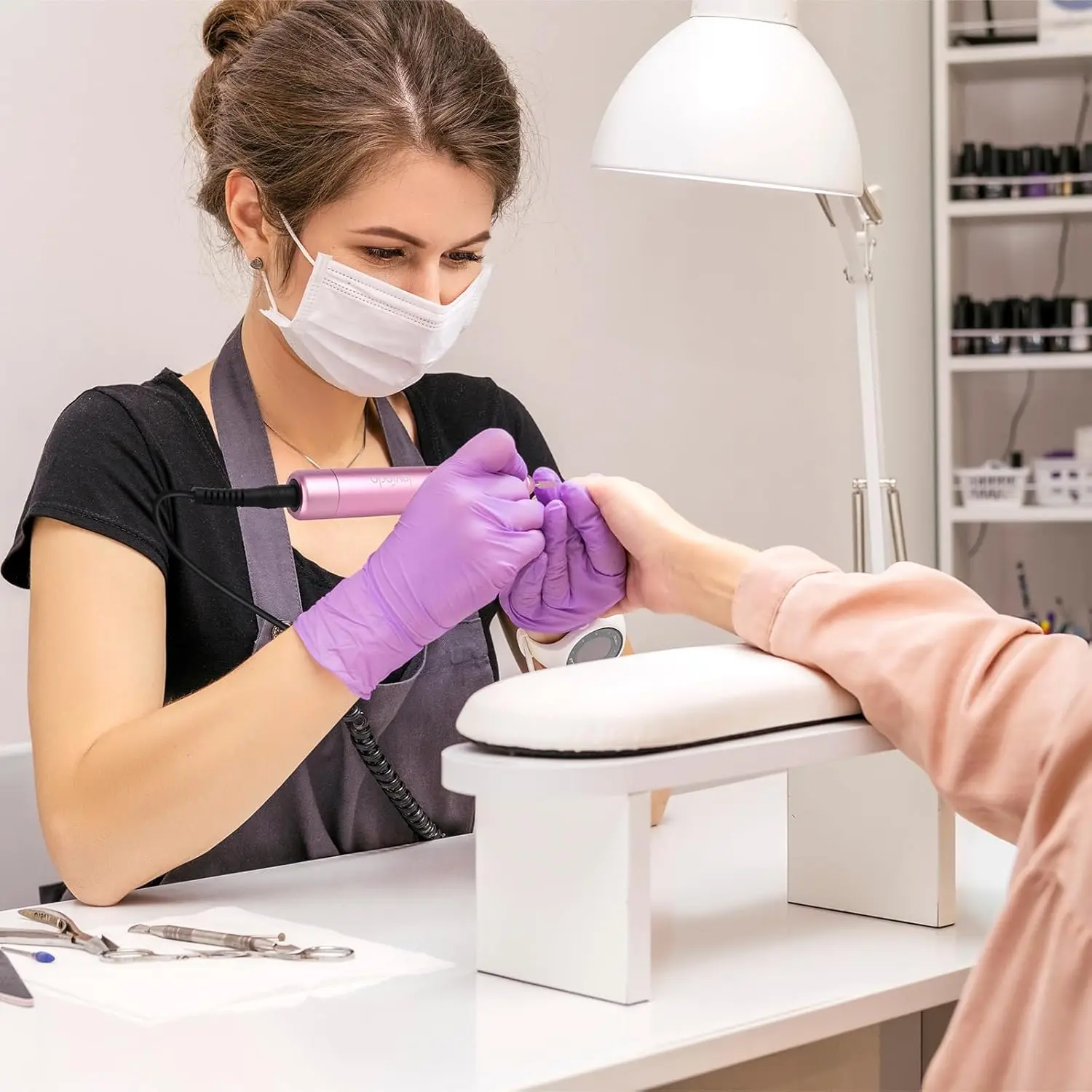 Lime à ongles électrique rechargeable sans fil, 35 000 tr/min, professionnelle pour vernis acrylique et gel, rose