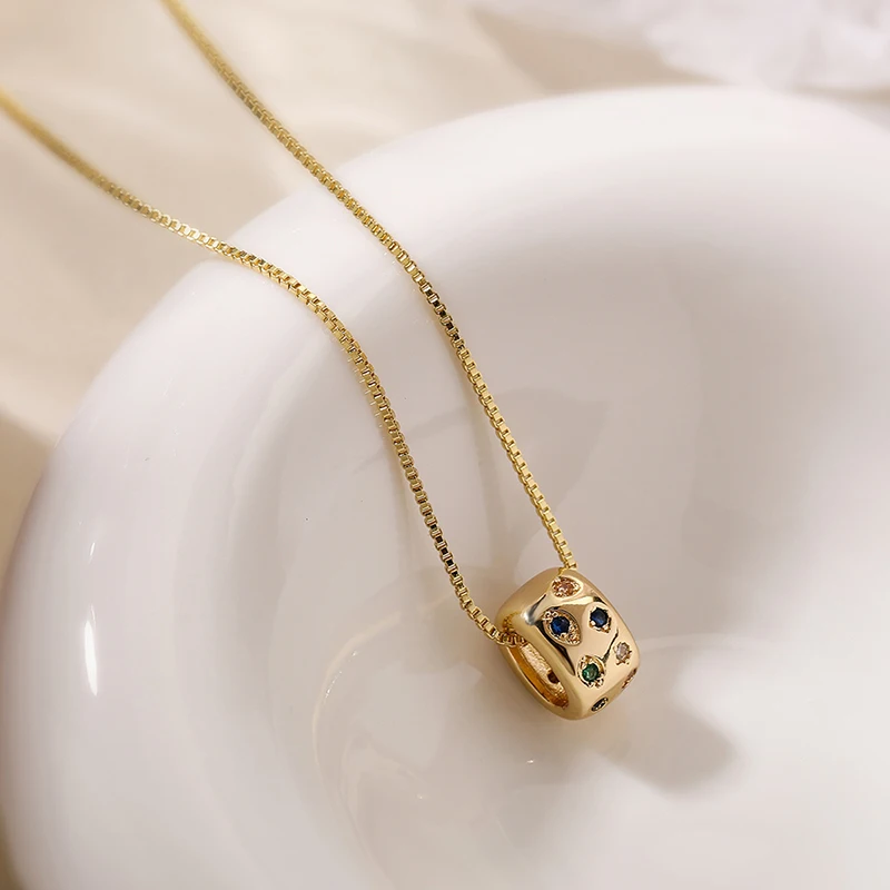 GANPUP Exquisiter Runder Bunter Zirkonia-Anhänger Halskette für Damen, Modische Schlüsselbeinkette, Choker-Schmuck, Geschenk – Detail 3
