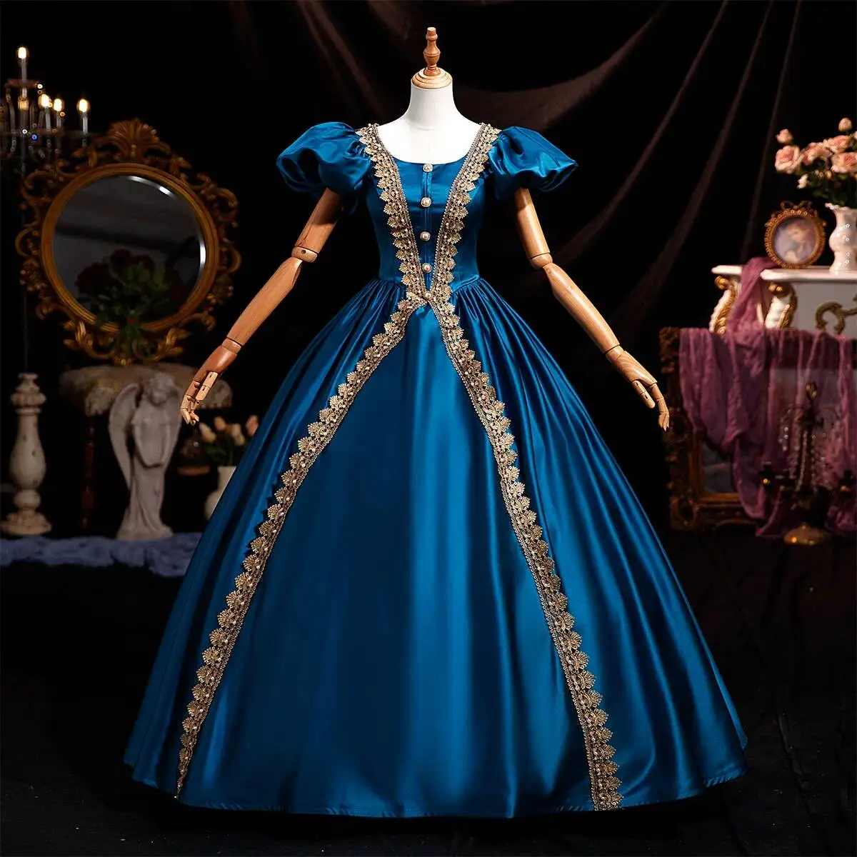 Vestido de baile azul estilo Renacimiento para mujer, vestido victoriano para mujer, vestido largo y sencillo para mujer