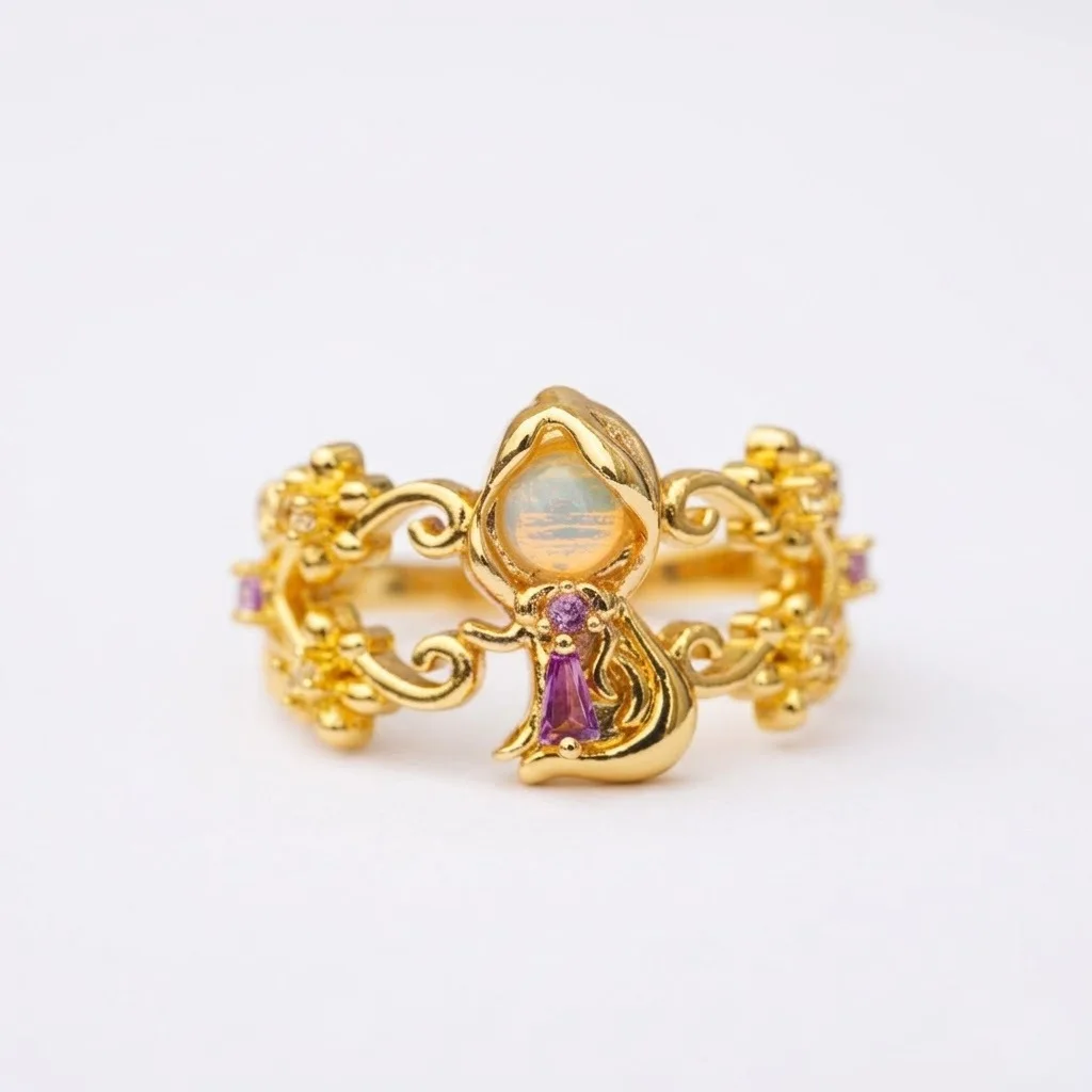 Neuer süßer, farbenfroher Zirkon-Prinzessinnenring für Damen und Mädchen, modischer Vintage-Herz-Zirkon-Tierring, verstellbarer Schmuckring, Geschenk. – Detail 11