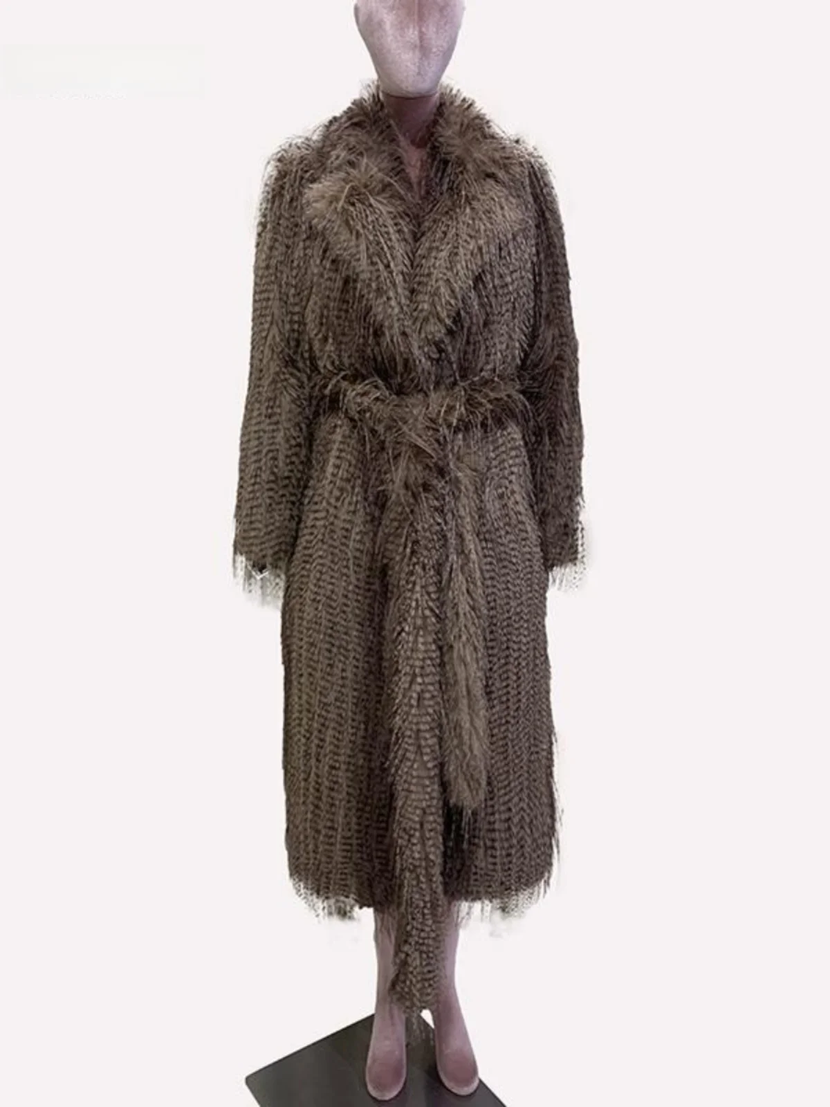 

Nerazzurri Faion adient Winter Long Coat Women's Furry Velvet Jaet Suit Collar Belted Plu Coat Street Sle Outerwear