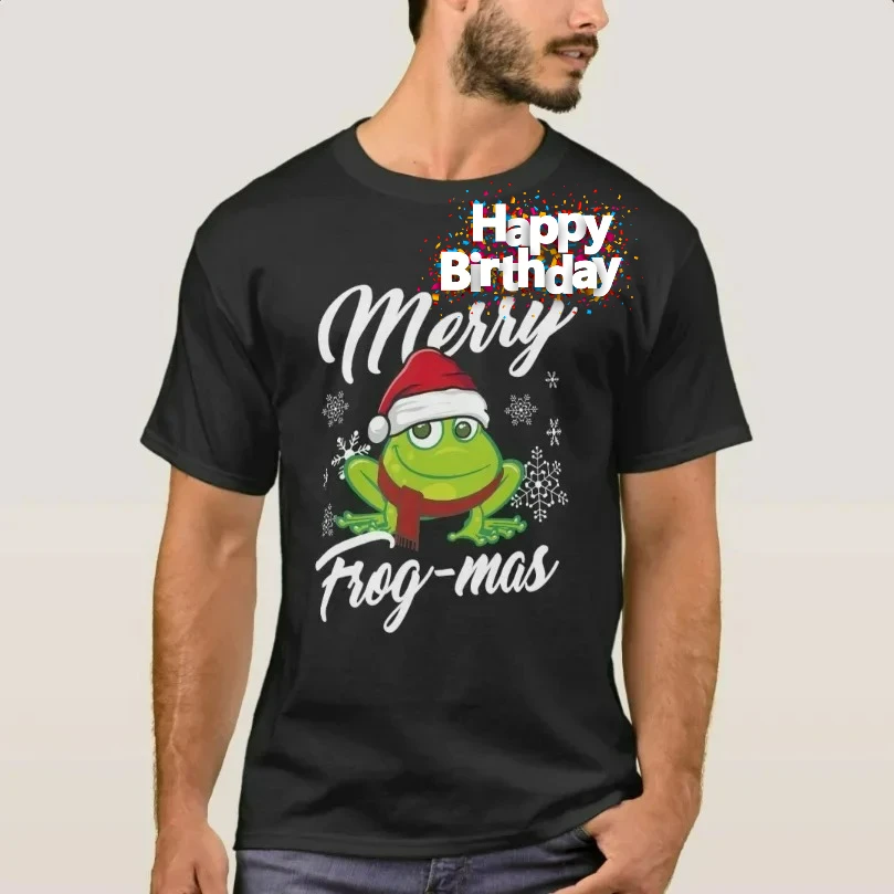 Merry Frog Mas Frog Decoration Funny Frog Lover T-Shirt 100% Cotton O-Neck Short Sleeve Casual Mens T-shirt Size S-3XL