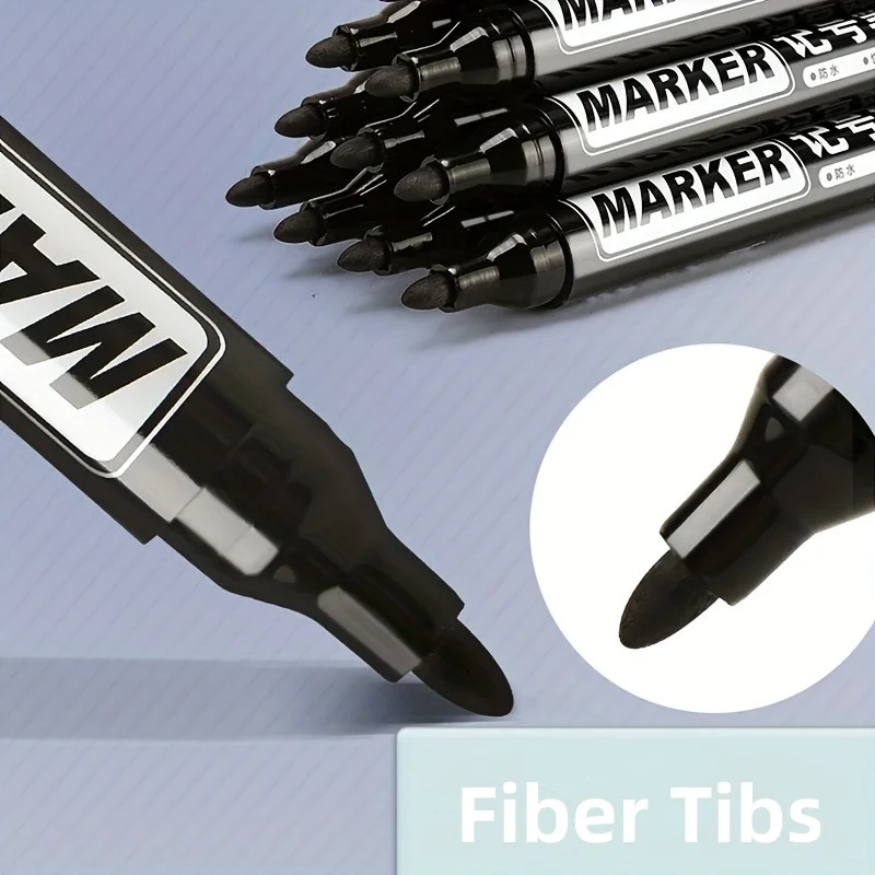 M & G 10 قطعة أقلام تحديد ذات أطراف واسعة سوداء علامات دائمة تعتمد على الزيت للوجستيات المكتبية طرف رصاصة كبير