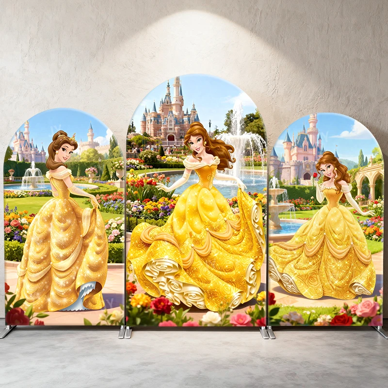 

Disney Princess Belle Arch Backdrop Cover Beauty and The Beast Theme Castle Garden Party Decor Photography Prop for Kid Birthday
