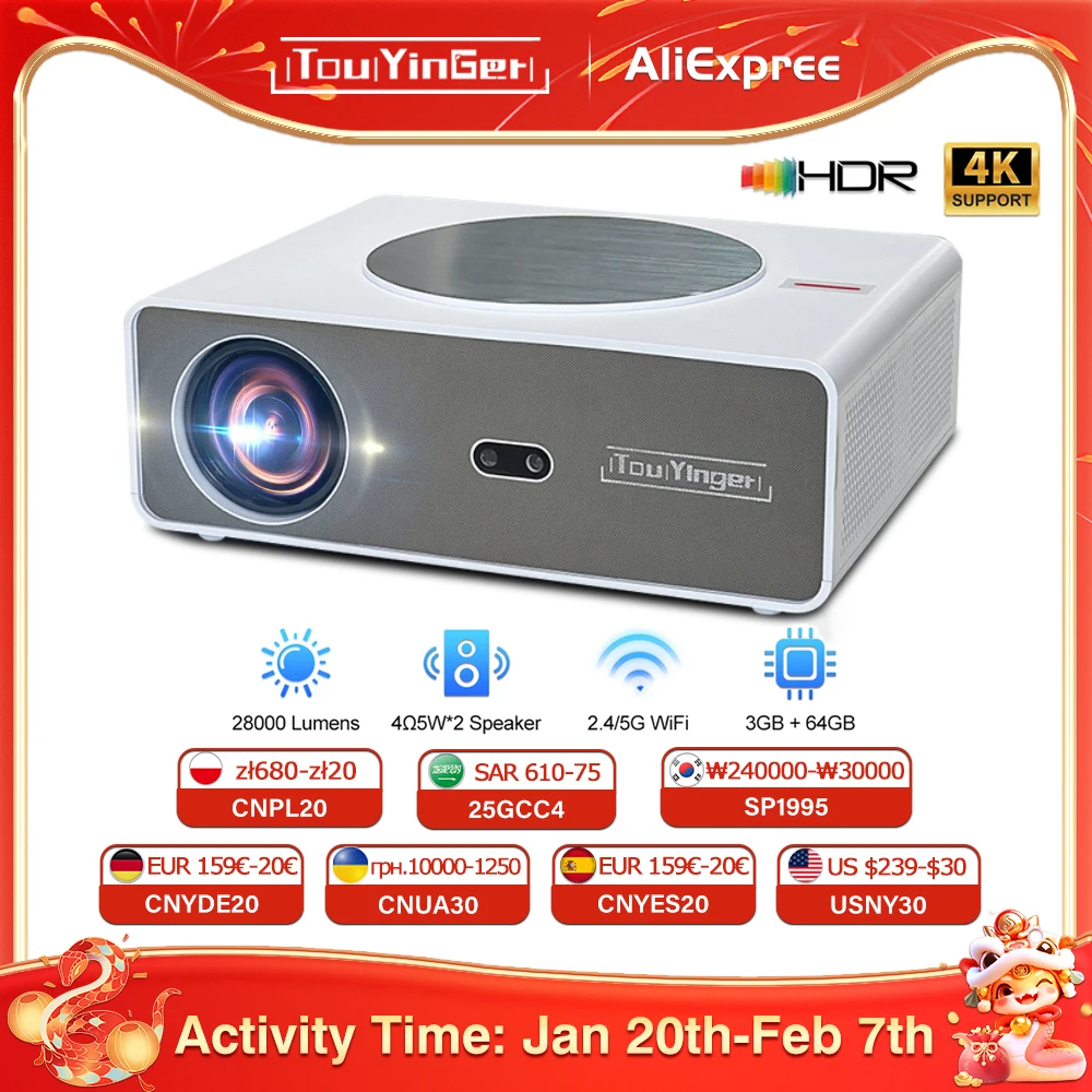 NEW Touyinger Q11Android Projector 4k 8k LED Home Theater Projector 5G Full HD Movie Projector