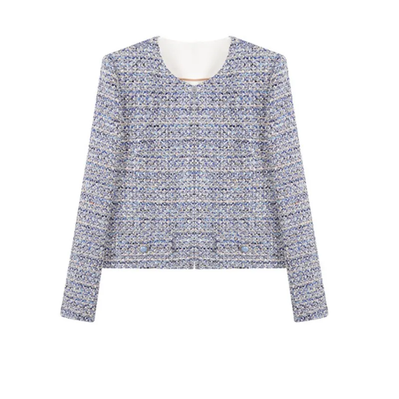 Blue tweed coat Spring/Fall women's all-in-one coat Woven top