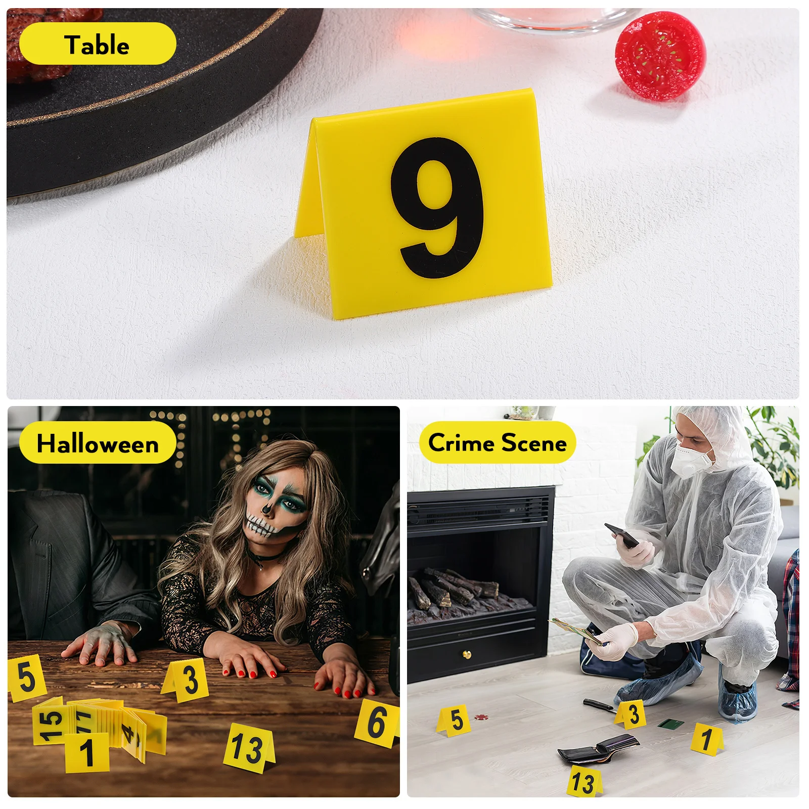 15 قطعة مشهد الجريمة علامات الأدلة الثلاثي البلاستيك عدد علامات متعددة الأغراض مطعم الجدول علامات عدد علامة