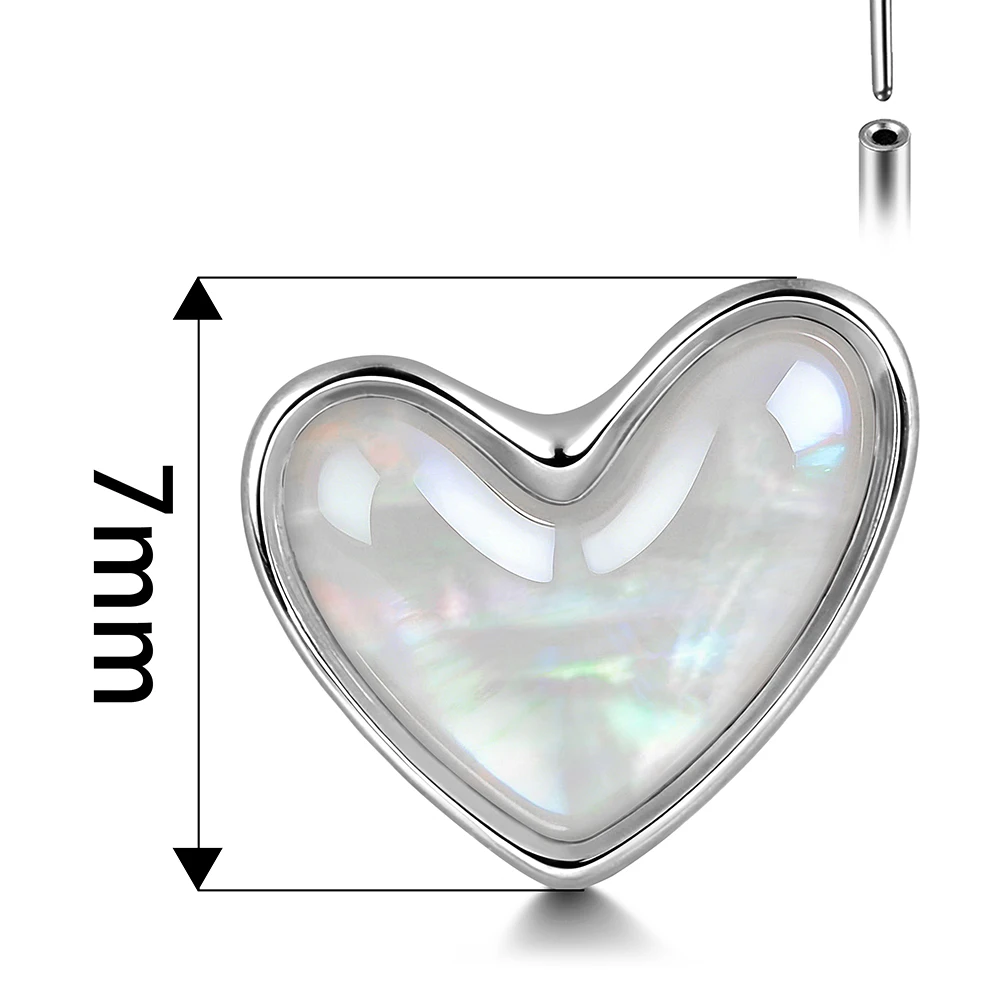 Titanium Shell Heart Flat Back Labret Piercing Studs, Body Jewelry