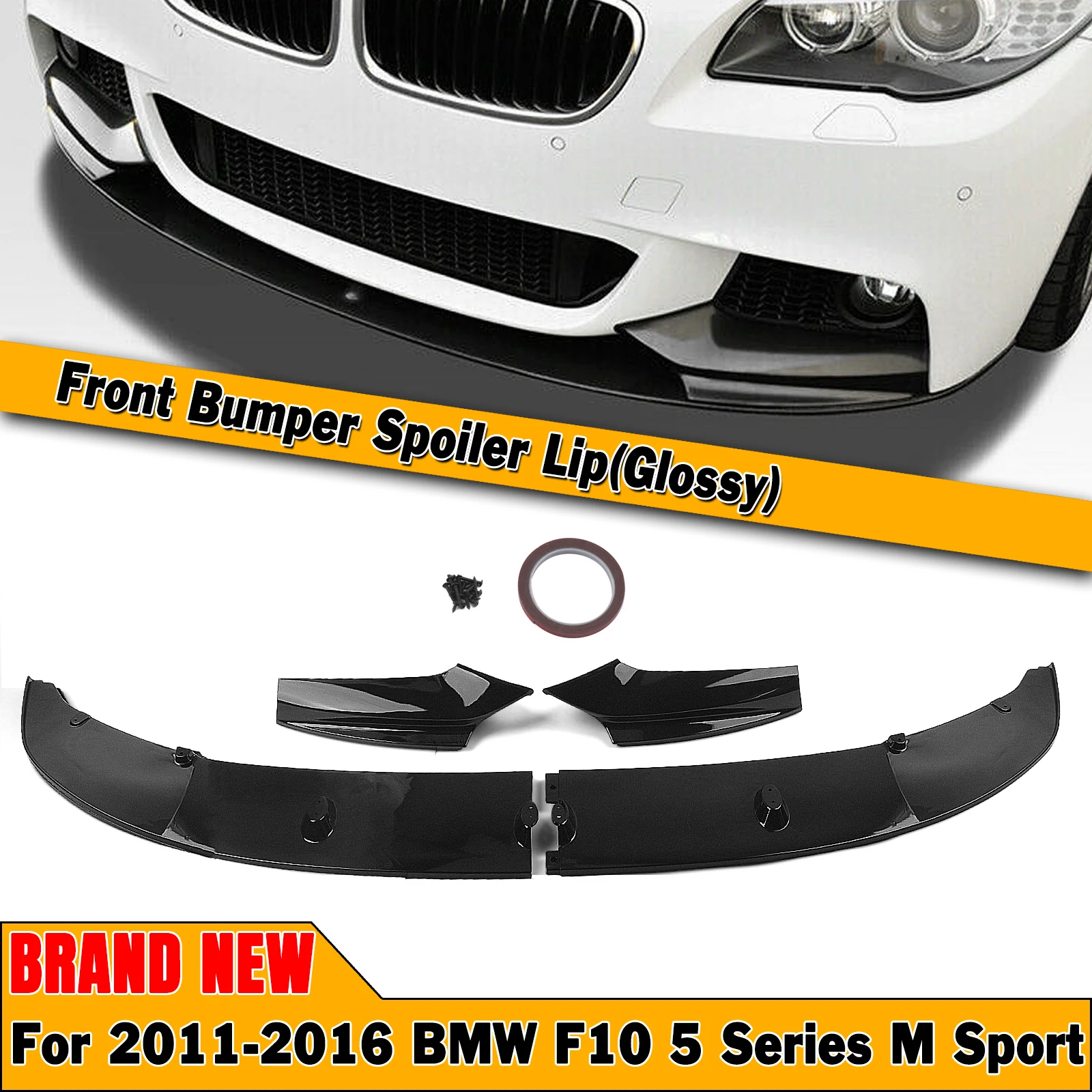 

Front Bumper Spoiler Lip For BMW 5 Series F10 2011-2016 M Sport 550i 528i 530i Gloss Black/Carbon Fiber Look Body Protector Kit