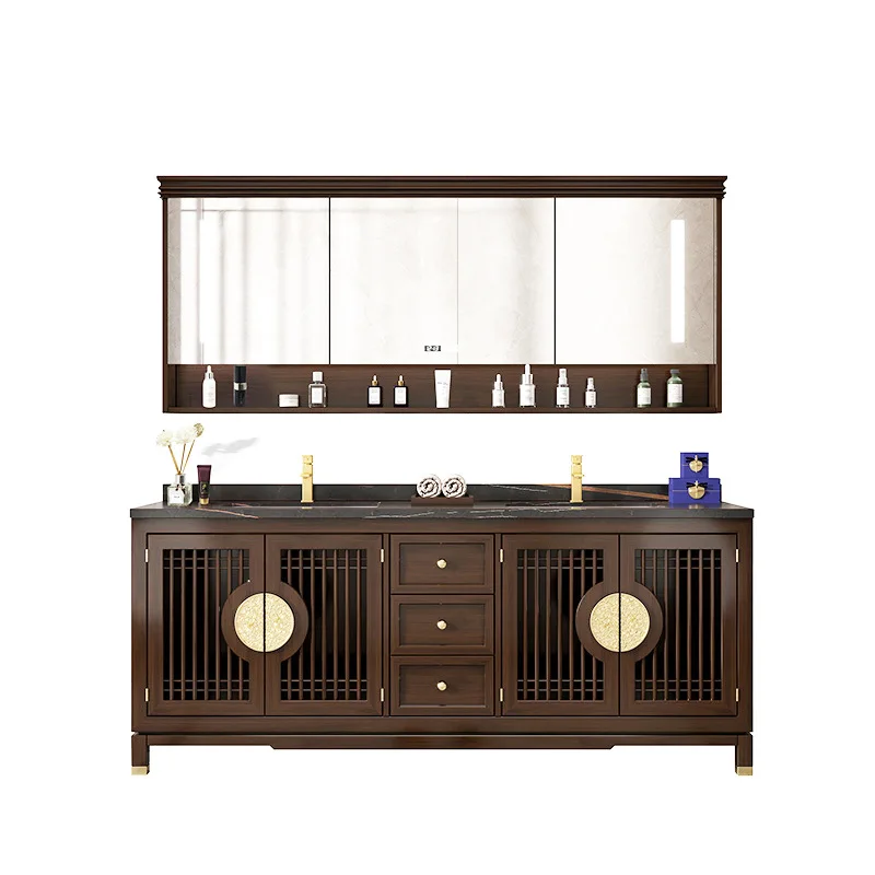 

New Chinese oak bathroom cabinet combination walnut toilet washstand