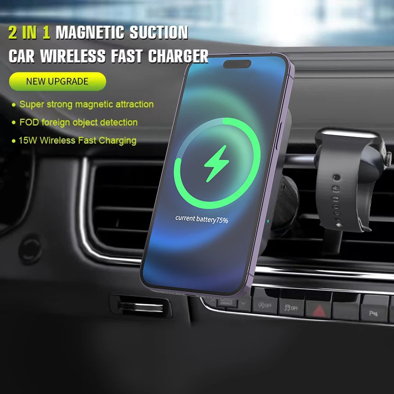 

2 in 1 Magnetic Wireless Car Charger for iphone 15/14 Pro Max Holder Fast Charging Dock Station for Apple Watch S9 S8 Air Outlet