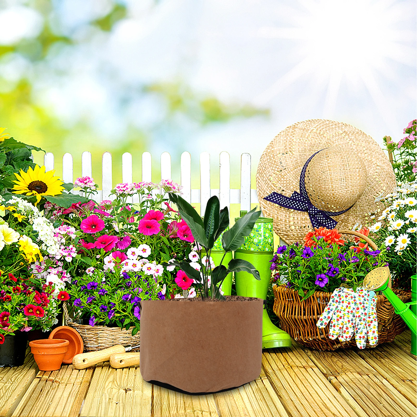 

2 pcs Planting Bags Flower Pots Breathable Non-Woven Garden Containers With Handle Durable Growing Pouch For Vegetables Herbs