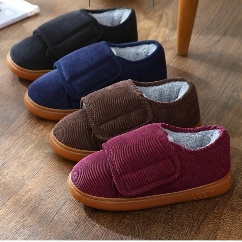 

Теплые хлопковые тапочки для опухла ног с покрытием каблука, унисекс, нескользящие хлопковые тапочки для дома и улицы для пожилых людей