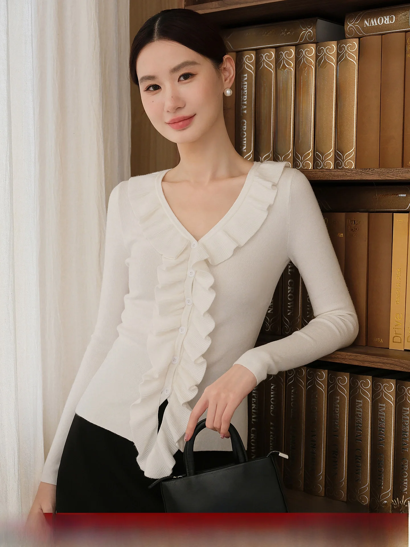 

Romantic Lace Trim V-Ne Slim Fit Knitwear Women's Spring Design Ele Faionable Top XXNING Ele Sle Long Sve