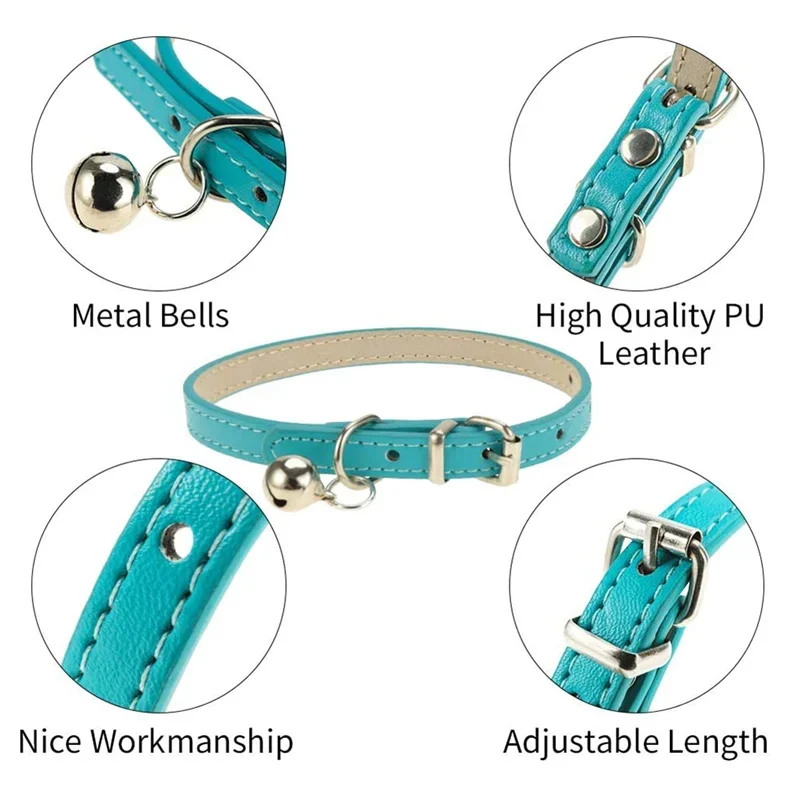 Cat Collar Adjustable Soft Genuine Leather Pet Collars for Cats Kitten Puppy Small Dogs Pet Accessories Cat Collar with Bell