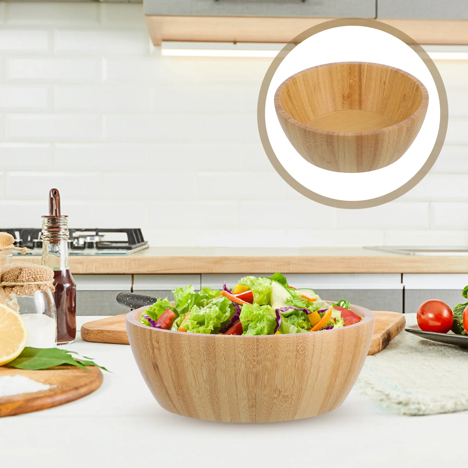 

1pc Bamboo Food Serving Bowl Retro Design Heat Resistant Soup Salad Noodle Rice Bowl For Restaurant Home Kitchen Use