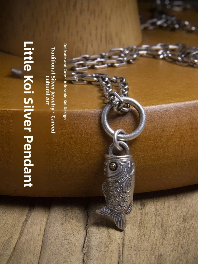 Original Little Carp 925 Pendant Creative Gift Vintage Charm Koi Necklace Pendant Jewelry Eastern Style Silver Accessory