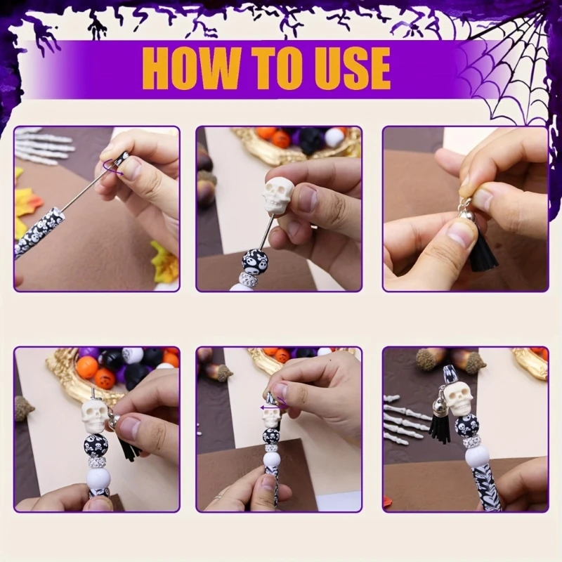 123 Stuks Nieuwigheid Kralen Balpen Halloween Beadable Balpen Met Kralen, Kreeft Gespen, Kwastjes Hanger