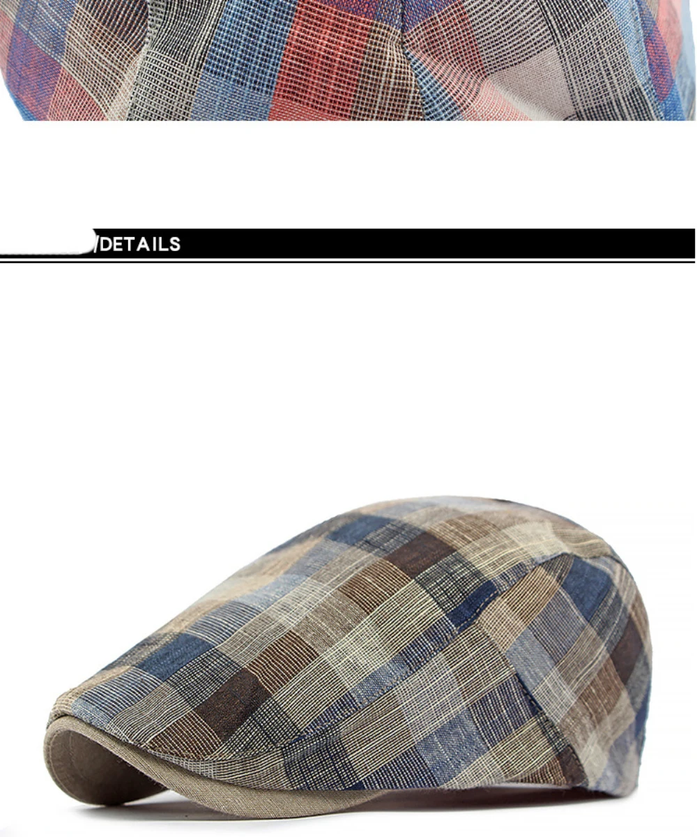 HT4629 Herren- und Damen-Baskenmützen, Vintage Künstler- und Malermütze, Karierte Baskenmütze, Verstellbare Ivy-Flatcap für Männer und Frauen, Frühling/Sommer 2026 Baskenmütze – Detail 14