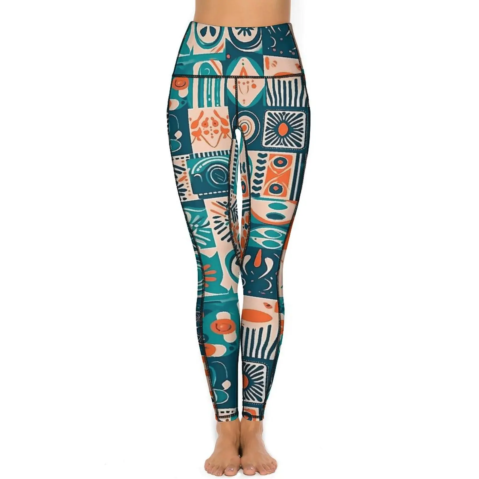 Ethnic Tribal Icon Yoga Pants Pockets Patchwrok Print Leggings Sexy High Waist Fashion Yoga Sports Tights Quick-Dry Gym Leggins