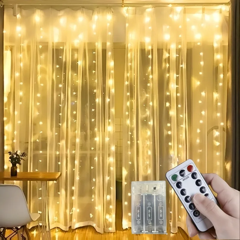 Feenhafte Lichtvorhänge, Batteriebetriebene LED-Lichtvorhänge, Weihnachtsbeleuchtung für Außenbereich, 8 Modi für Innenräume, Gärten, Terrassen