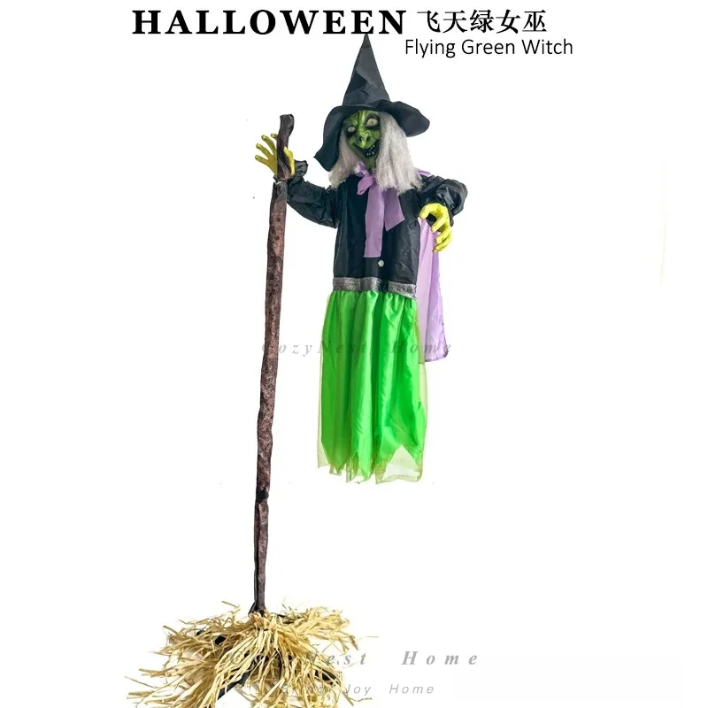 For Halloween broom flying witch ornament haunted house courtyard electric luminous sound horror atmosphere decoration props
