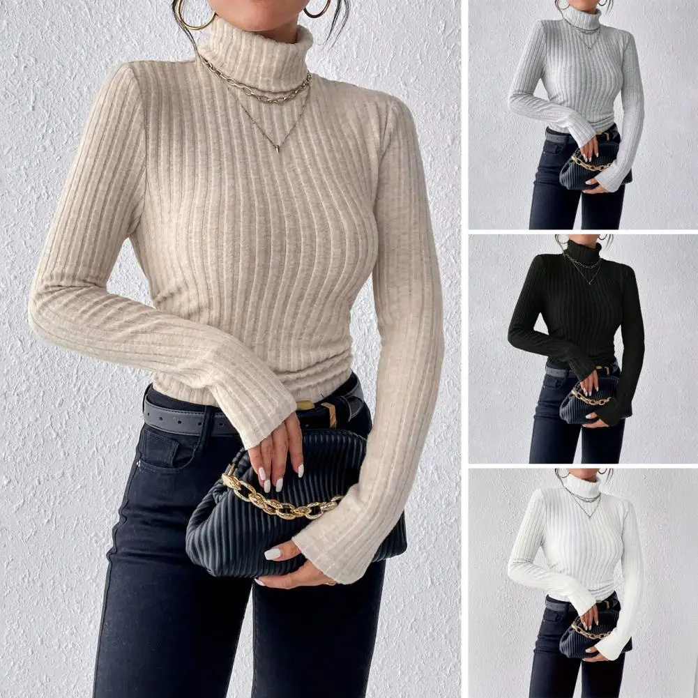 Lässiger Rollkragenpullover, stilvoller Damen-Rollkragenpullover mit geripptem Boden, schmal geschnittene Strickwaren für den Winter für Damen