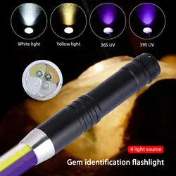 Lanterna recarregável USB para detector de urina pet, UV branco e amarelo, ultravioleta Blacklight, roxo Linterna, 8W, 365nm, 395nm, 4 em 1, Mini