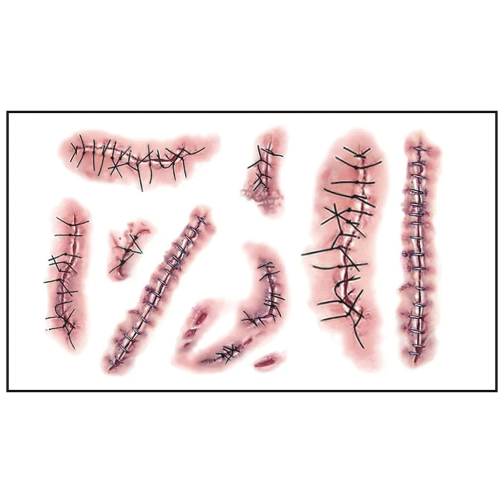 ملصقات ندبات مزيفة للاستعمال مرة واحدة ، شارات عيد الهالوين ، مقاومة للماء ، وشم مؤقت ، 3 *