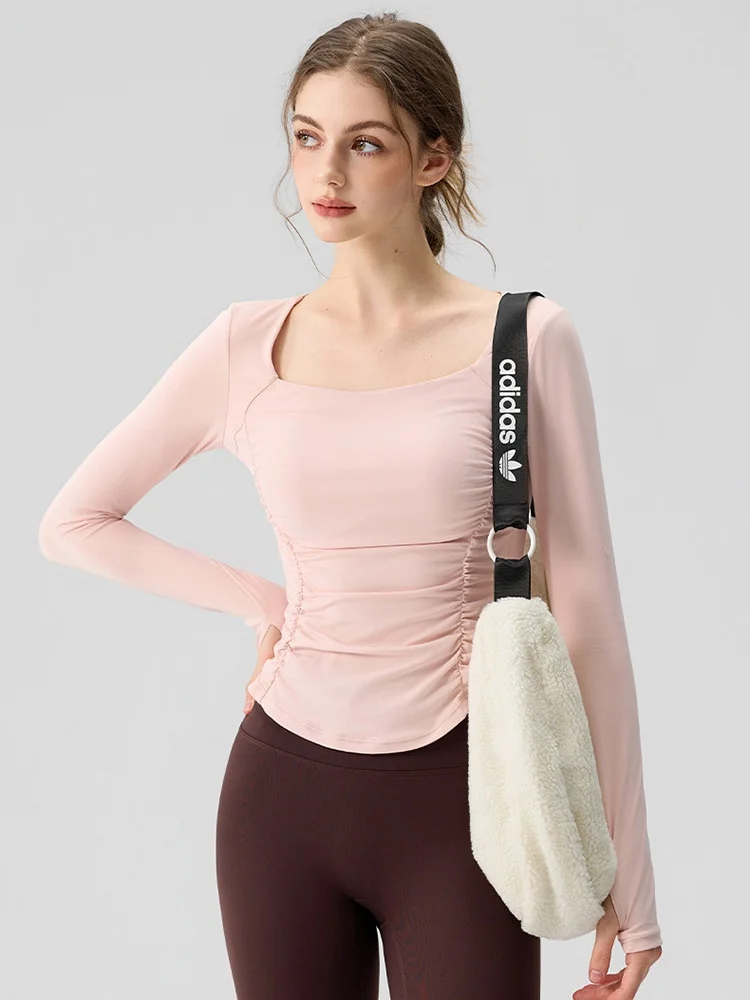 

Autumn Winter Women Yoga Long Sleeve Close-fitting Solid Color T-shirt Fix Cup Chest Pad Elastic Breathable Fitness Gym Top