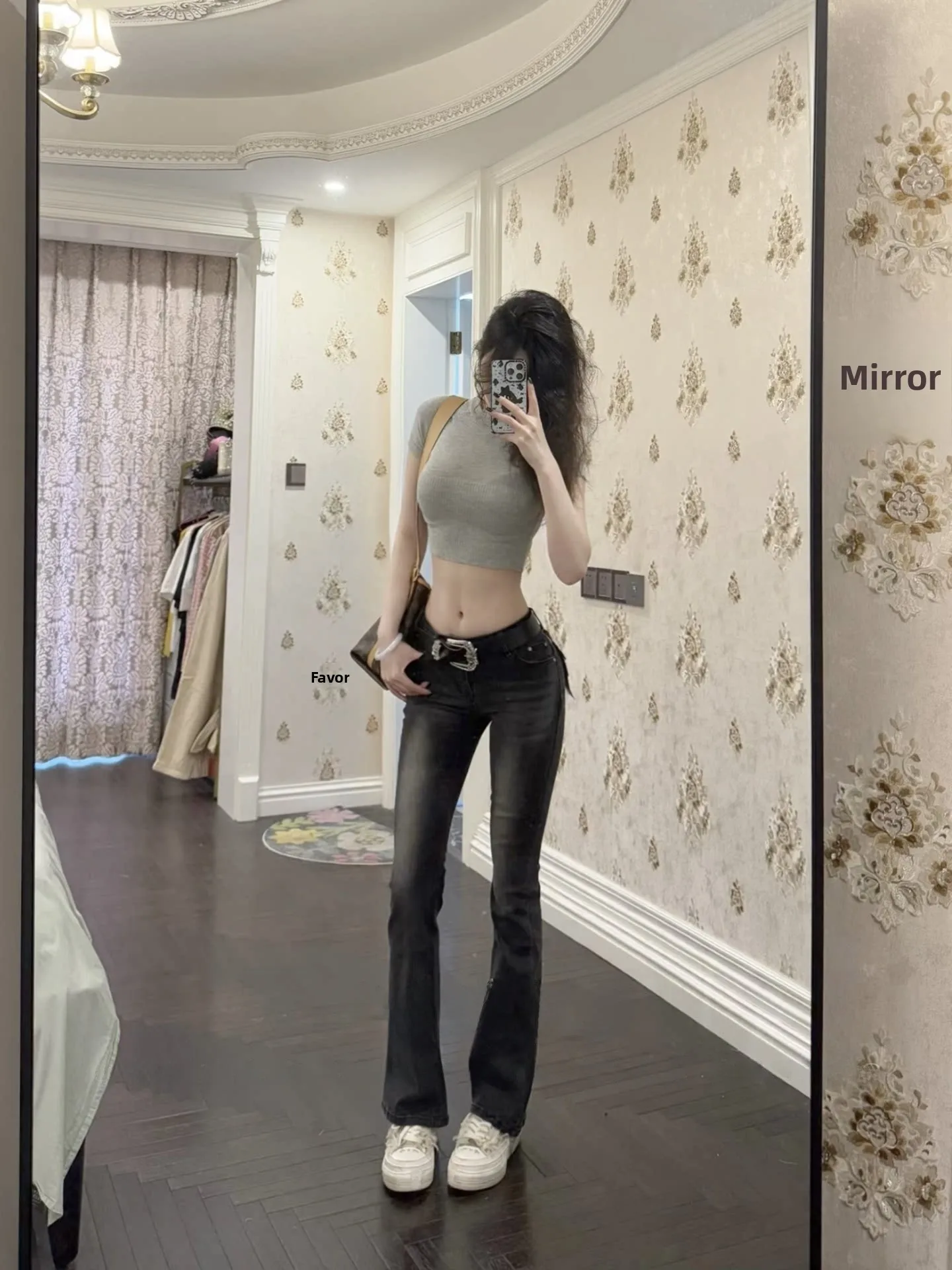 

Slim Fit Retro Low Waist Flared Jeans Sexy Girls Bla ey Spring Long Pants Cotton Stretch Denim Fabric Ladies Faion