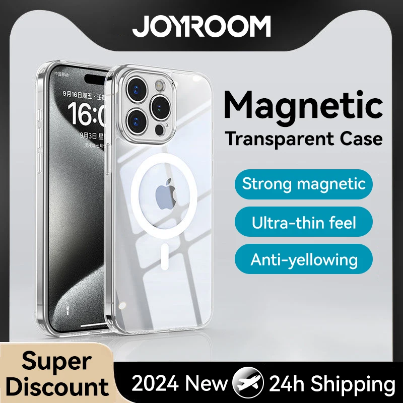 Joyroom magnetický průhledná pouzdro pro iPhone 15 14 13 pro maxi pouzdro pro magsafe bezdrátový nabít nárazuvzdorné obal proti pádu