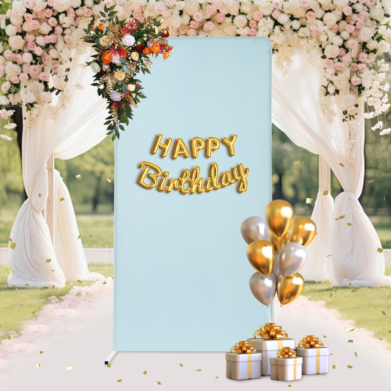 1*2M Wedding Stand+Cover, Metal Wedding Stand Balloon Arch Frame Photo Backdrop Stands for Wedding Birthday Party Decor Prop