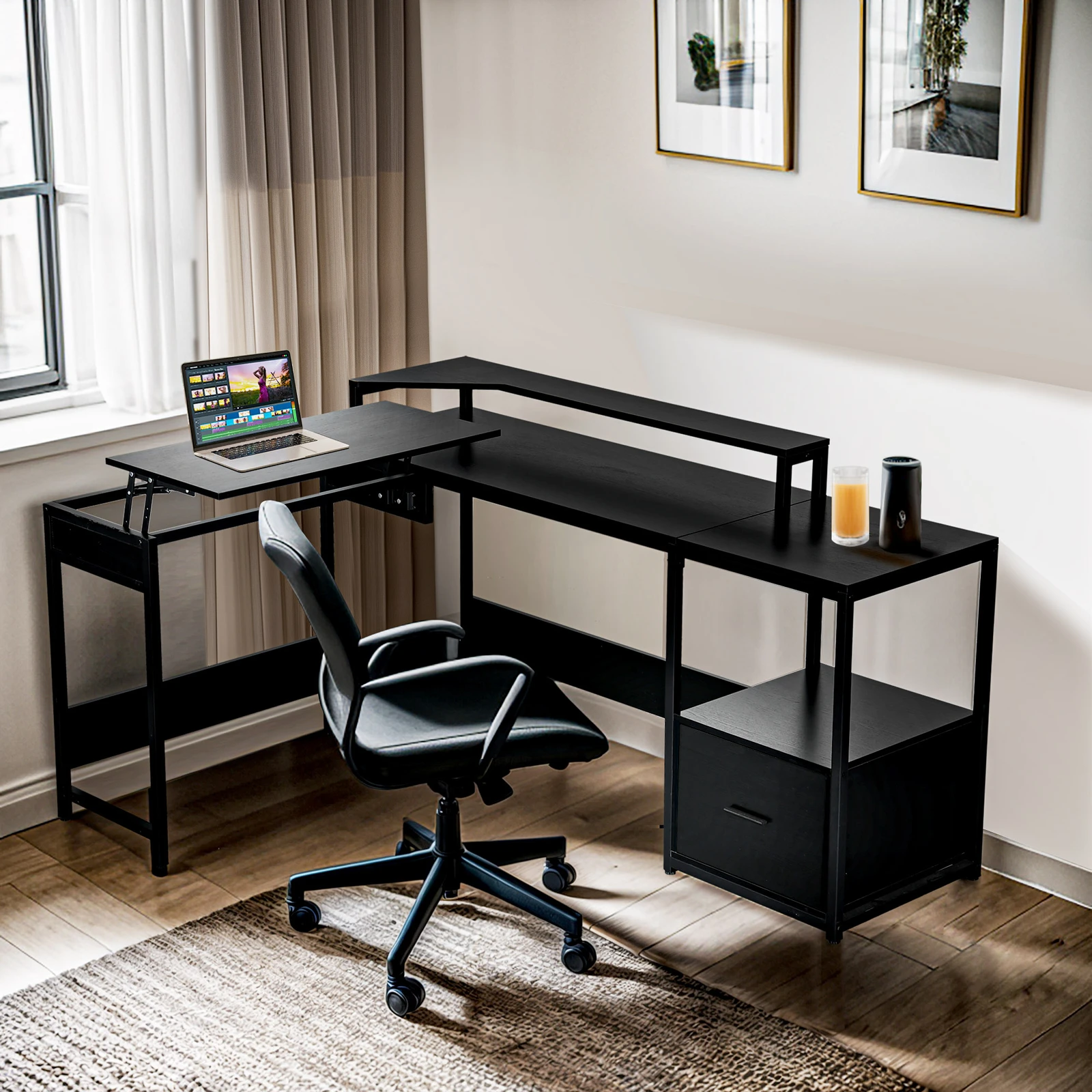 

L Shaped Corner Gaming Desk Large Desktop Work Place Computer Desk USB Power Hub