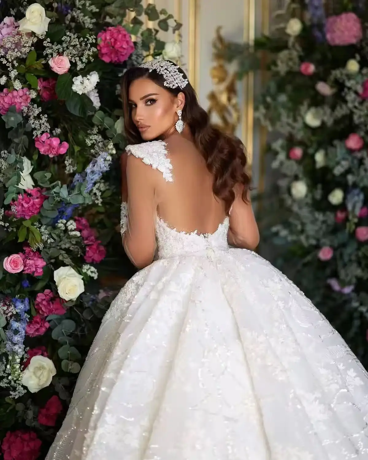 أنيقة الأميرة الكرة ثوب للنساء فساتين الزفاف الخامس الرقبة الدانتيل زين الزفاف الكرة ثوب vestidos de novias مخصص #2
