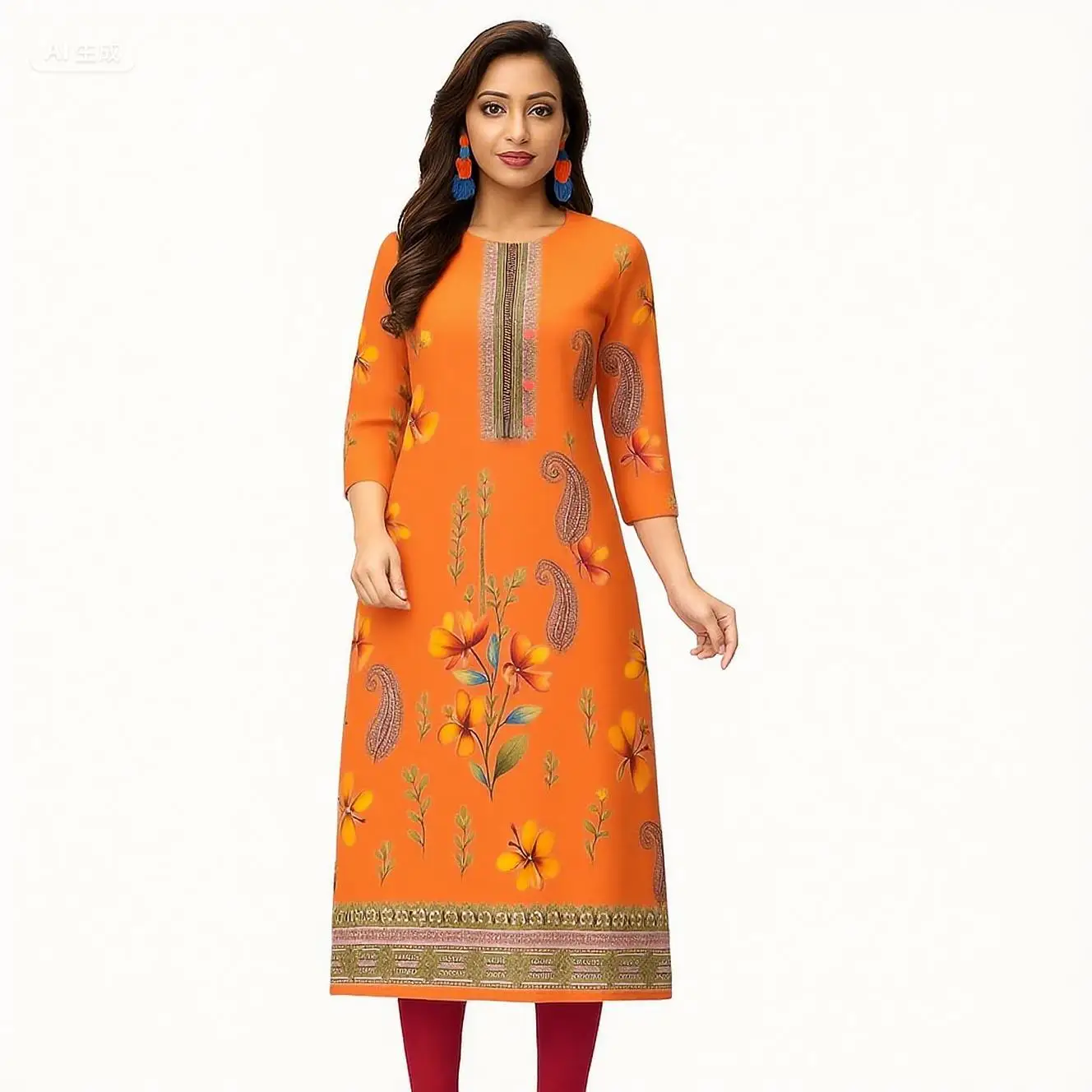 Muslim Dress Kurt Women's Fashionable And Elegant National Style Slit Hem Straight Tube Casual Abito Donna Musulmana Kurtta