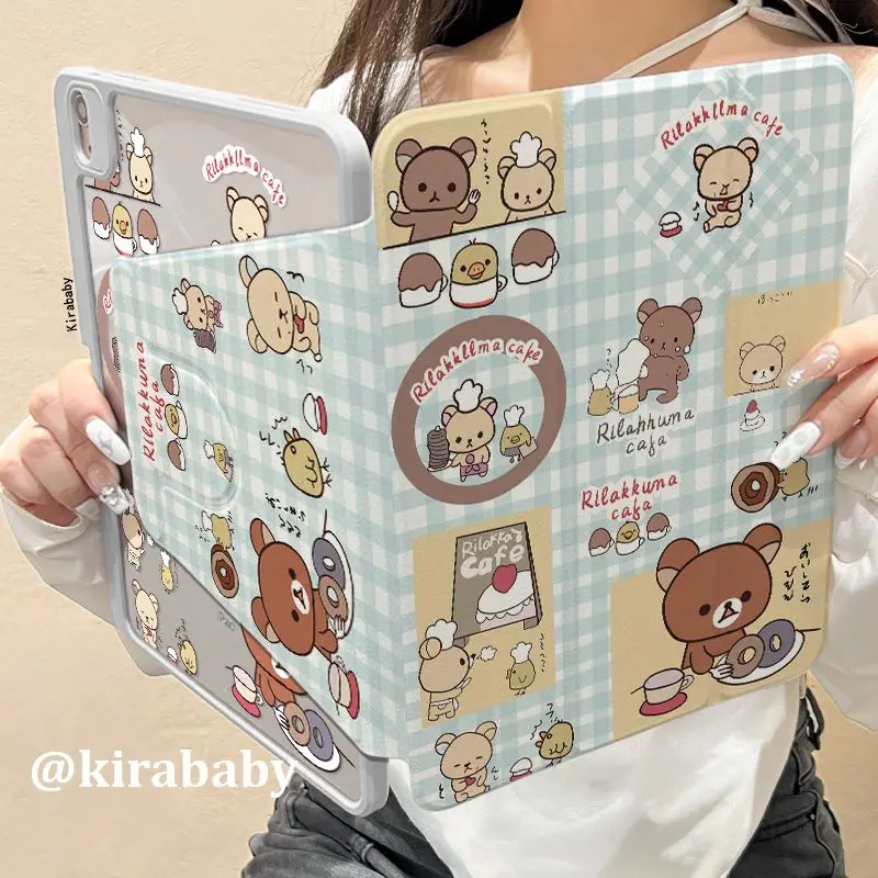 

Kawaii Rilakkuma 720 ° Rotating IPad Protective Cover Cute Cartoon 9/10/11 Generation Acrylic Pro11 Inch Air7/6/5 Girl Gift Toys