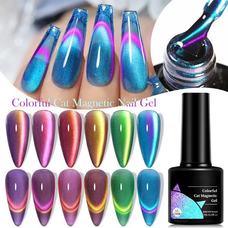 

6pcs 9D Rainbow Glitter Cat Magnetic Nail Gel Polish Semi Permanent Dynamic Glitter Reflective Nail Gel Manicure Nail Art Kit