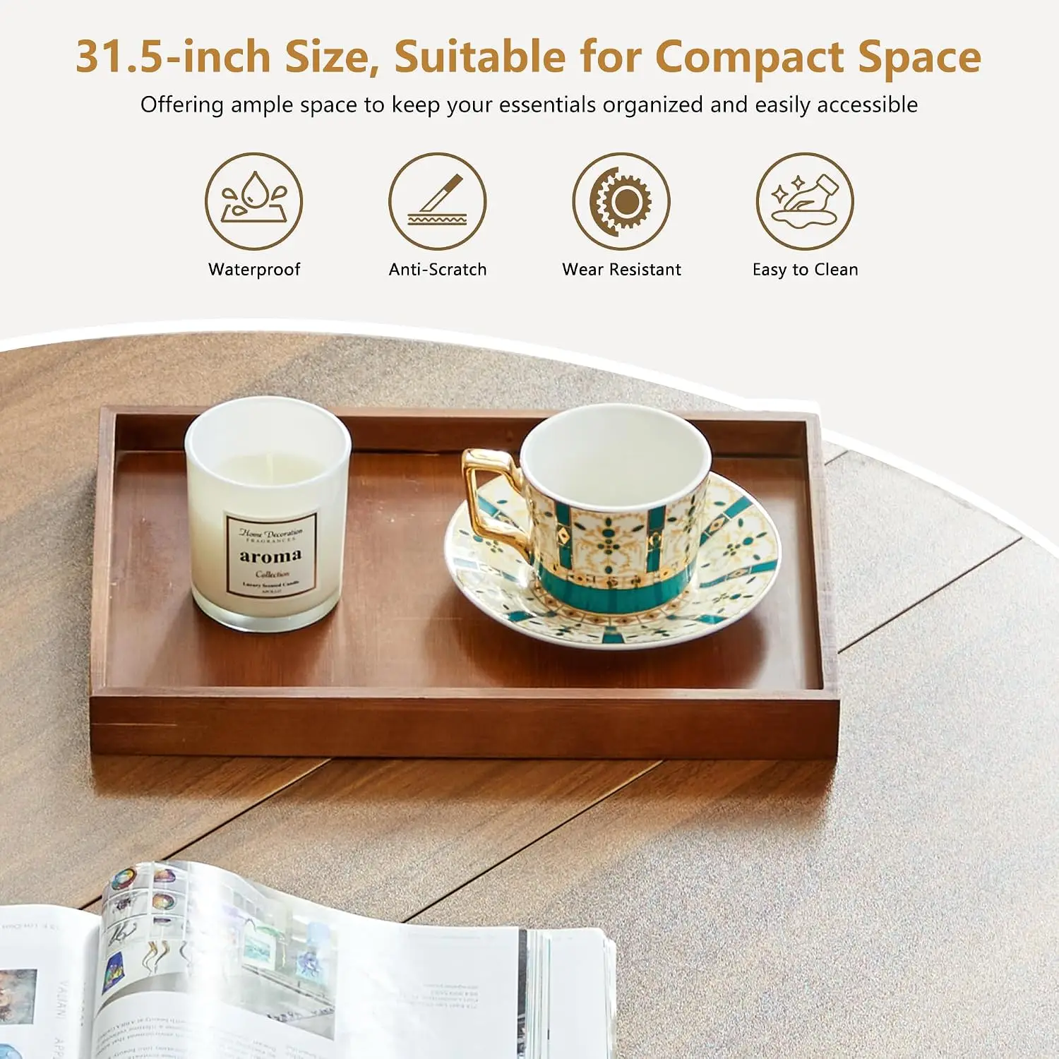 33 Inch Round Coffee Table With Lift Top And Flip Top Storage, Modern Accent Fluted Coffee Tables With Metal Frame, Wooden Circle Center Table For Living Room Small Space Apartment Office, Walnut
