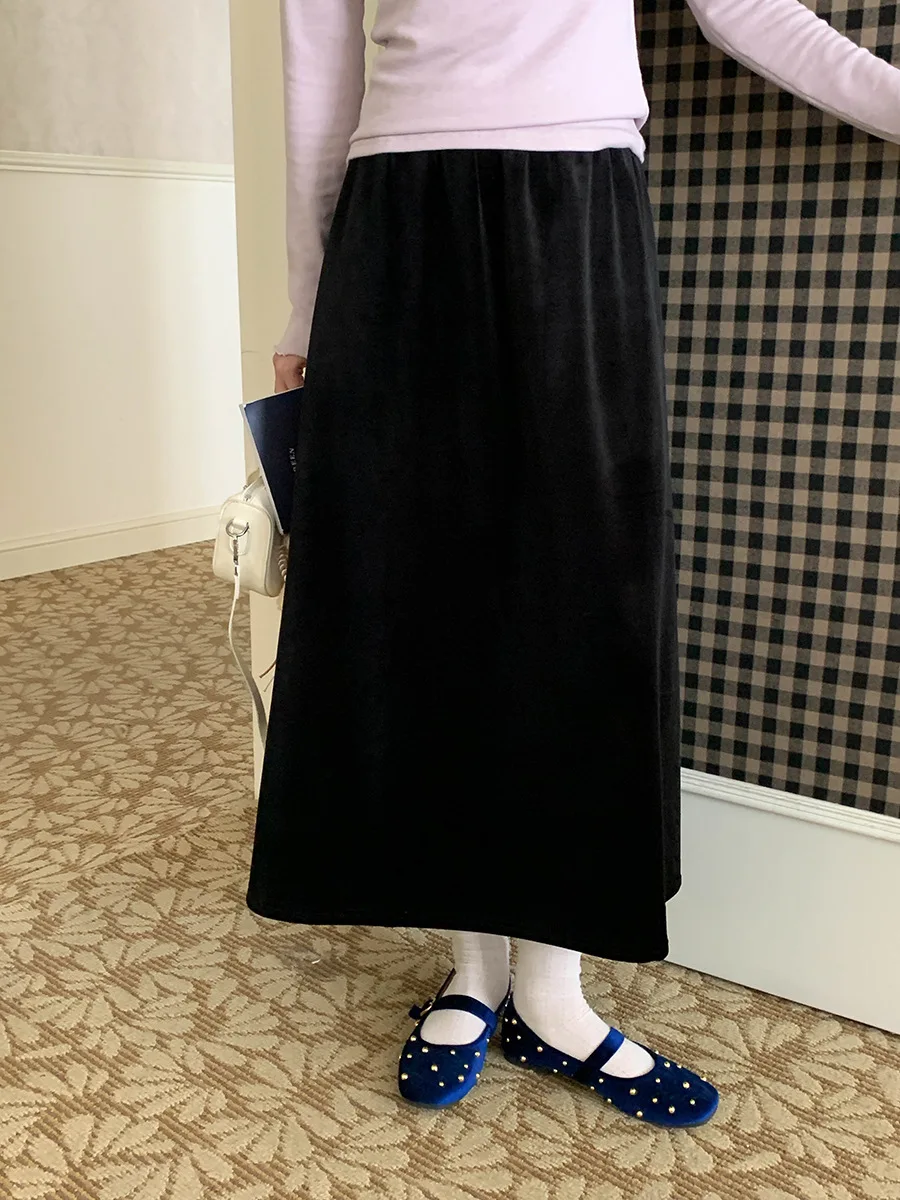 

Winter High-Waisted Velvet A-Line Long Skirt for Women Casual Elastic Fit Elegant Outerwear