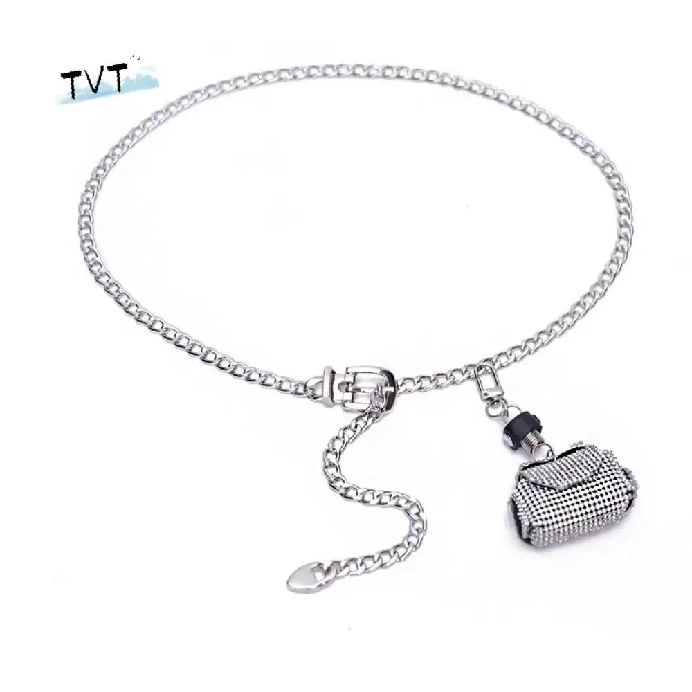 

Elegant Korean Style Metal Waist Chain Detachable Purse Women Waist Bag Silver Waistband PU Women Belt Women