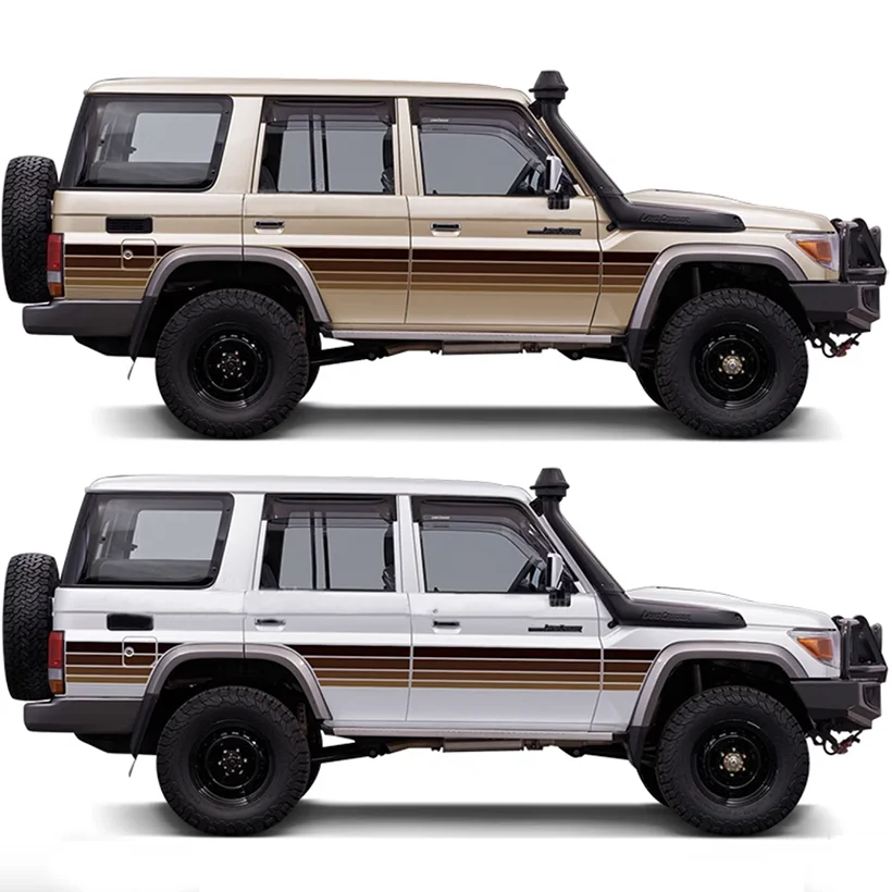 Pair Exterior Off Road Car Stickers Body Waist Line Stripes Retro Brown Decal Vinyl Graphics for Toyota Land Cruiser 76 LC76